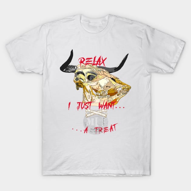 Trick or treat bull skull T-Shirt by M[ ]